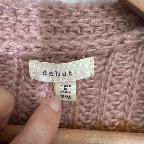 Debut Striped Open Front Long Cardigan Sweater S/M Pink Orange - Picture 2 of 4